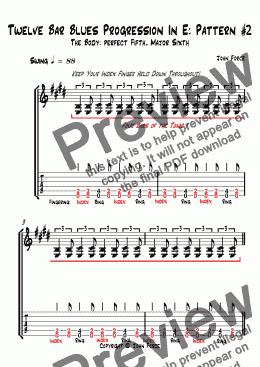 page one of Twelve Bar Blues Progression in E: (Perfect 5th/Major 6th) Pattern Two Alternate Fill