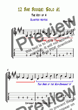 page one of Twelve Bar Boogie in A: Solo #1 (Quarter Notes)