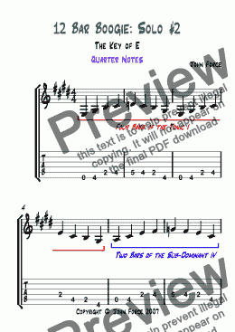 page one of Twelve Bar Boogie in E: Solo #2 (Quarter Notes)