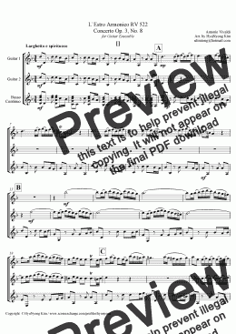 page one of L`Estro Armonico RV522 2nd Mov. Concerto Op. 3, No. 8 for Guitar Ensemble