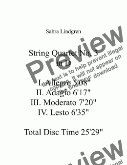 page one of String Quartet No. 3 in D   I. Allegro