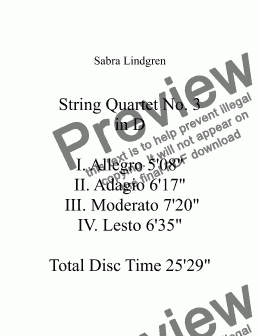 page one of String Quartet No. 3 in D  II. Adagio