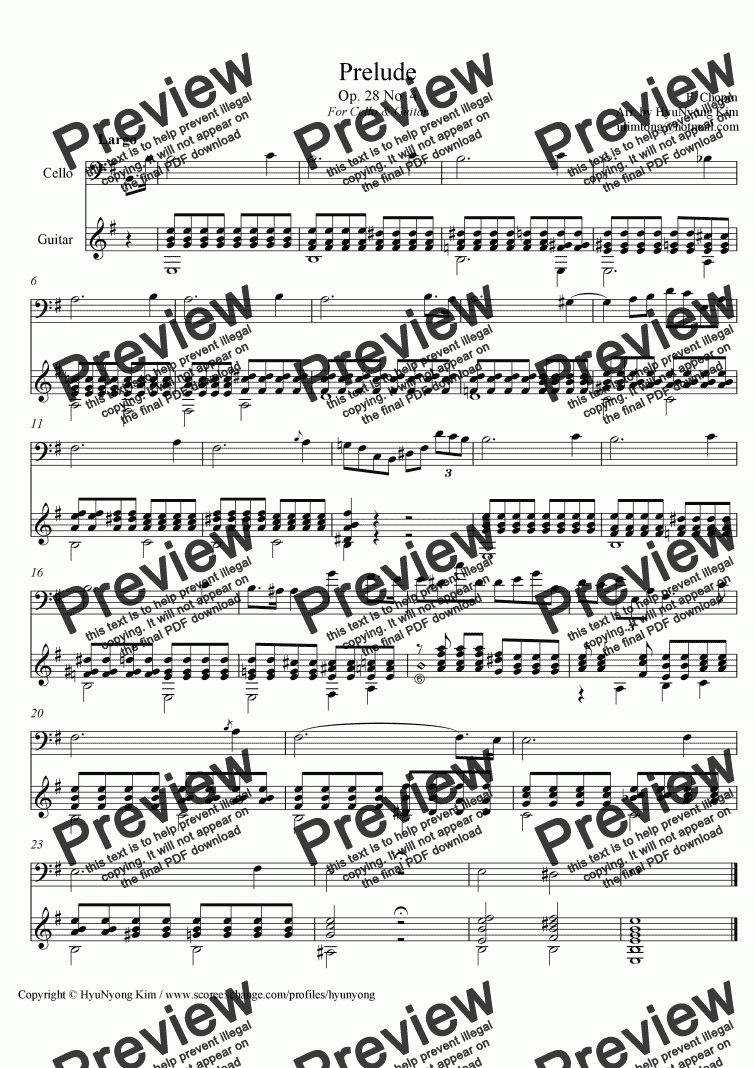 page one of Prelude Op. 28 No. 4 by F. Chopin For Cello & Guitar