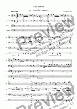 page one of TREE STORY for Violin, Cello, Contrabass and Horn in F