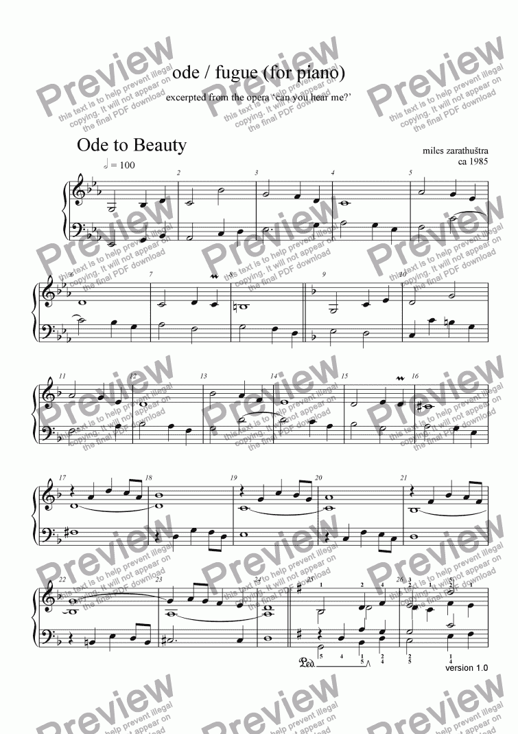 page one of ode/fugue(for piano)
