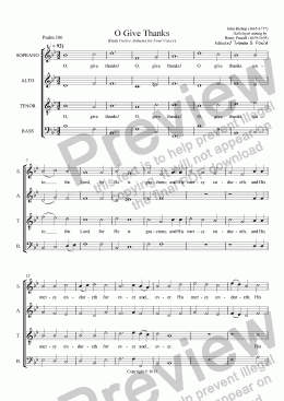 page one of O Give Thanks (from Twelve Anthems for Four Voices)
