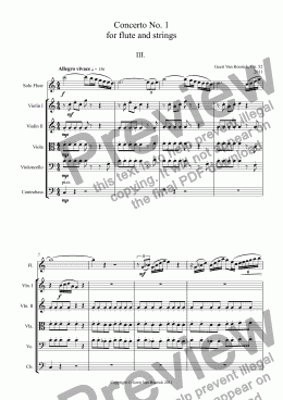 page one of Concerto No. 1  for flute and strings, Op. 52 - III Allegro vivace