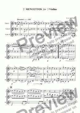 page one of 2  MENUETTOS  for  3 Violins