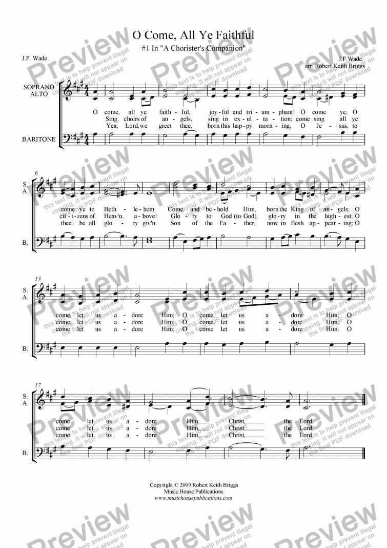 page one of Chorister’s Companion #1: O Come, All Ye Faithful