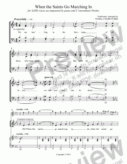 page one of When the Saints Go Marching In (TRADITIONAL GOSPEL) All Saints’ Day anthem for SATB choir (and optional C instrument solo) with piano accomp., arr. by Pamela Webb Tubbs