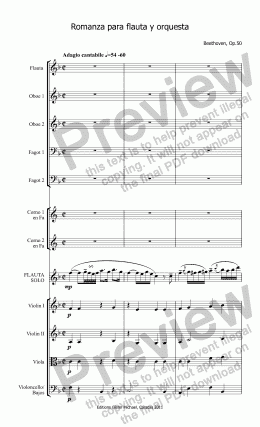 page one of Beethoven Romanza for Flute & Orchestra