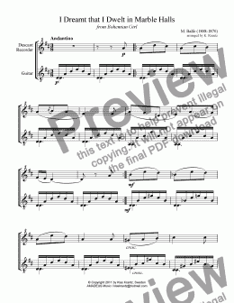 page one of Marble Halls for descant recorder and guitar