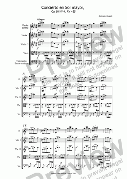 page one of Vivaldi, Concierto en Sol mayor,  Op 10 N° 4, RV 435