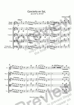 page one of Vivaldi, Concierto en Sol, Op 10 N° 6, RV 437