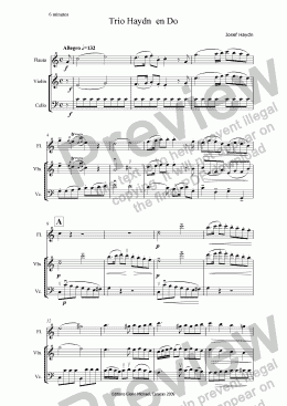 page one of Haydn, Trio for flute, violin &  cello