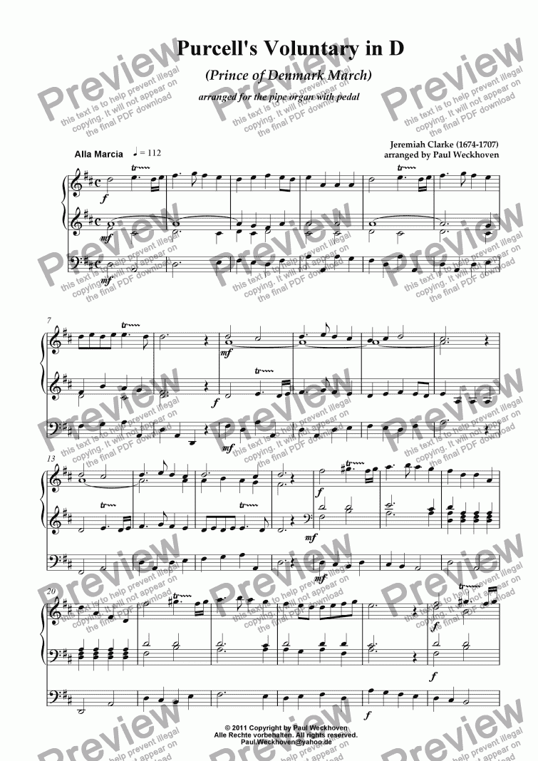 page one of Purcell's Trumpet Voluntary 