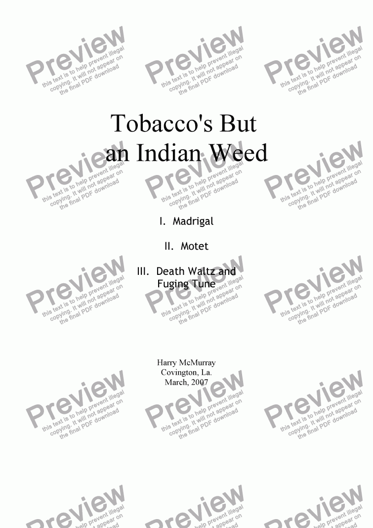 page one of Tobacco’s But  an Indian Weed