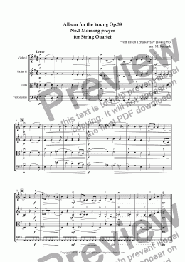page one of Album for the Young Op.39 No.1 Morning prayer for String Quartet