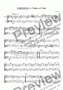 page one of 3 MENUETS  for Violin and Viola