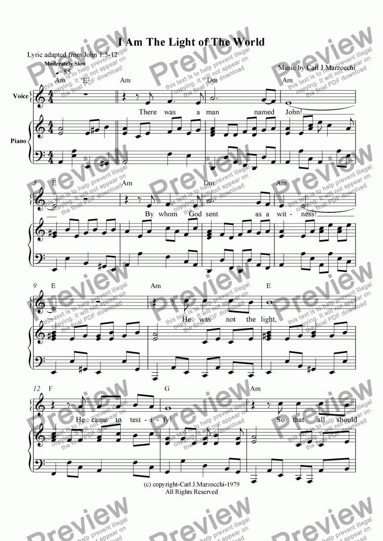I Am The Light Of The World Download Sheet Music Pdf File