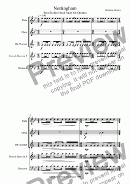 page one of Nottingham from Robin Hood Suite for Quintet