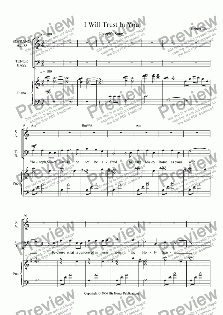 page one of I Will Trust In You (Joseph’s Song)