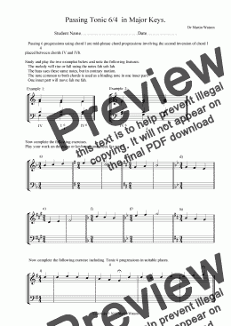 page one of The Passing Tonic 6/4 in Major and Minor Keys worksheet.