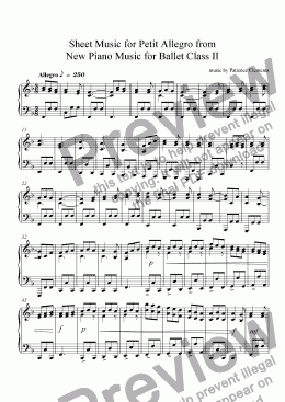 page one of Sheet Music for Petit Allegro from  New Piano Music for Ballet Class II