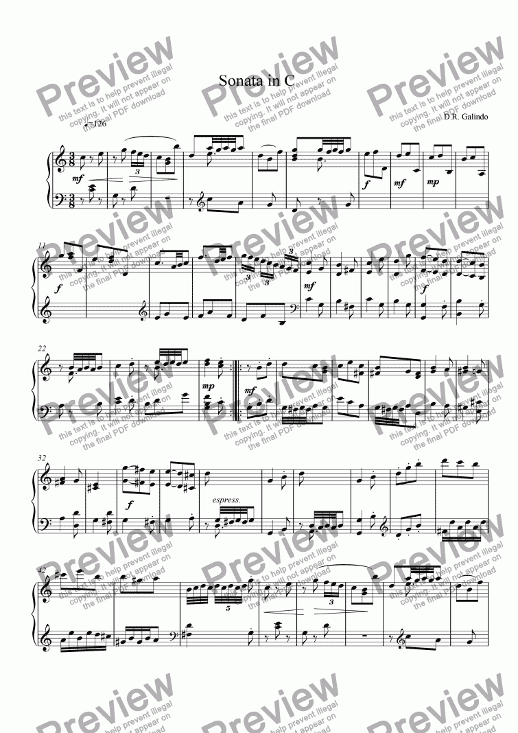 page one of Sonata in C