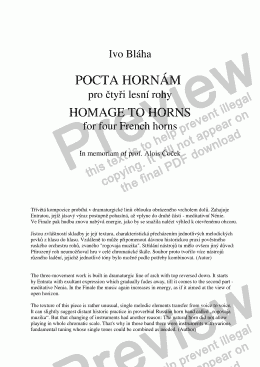 page one of POCTA HORNÁM pro 4 lesní rohy - HOMAGE TO HORNS for four French horns