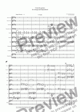 page one of Concerto grosso for strings and harpsichord, Op. 38 - V. Finale