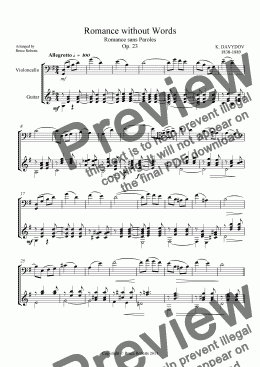 page one of DAVYDOV: Romance without Words (Cello Difficult & Guitar Difficult) 