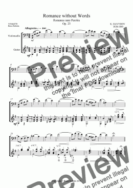 page one of DAVYDOV: Romance without Words (Cello Difficult & Moderate Guitar) 