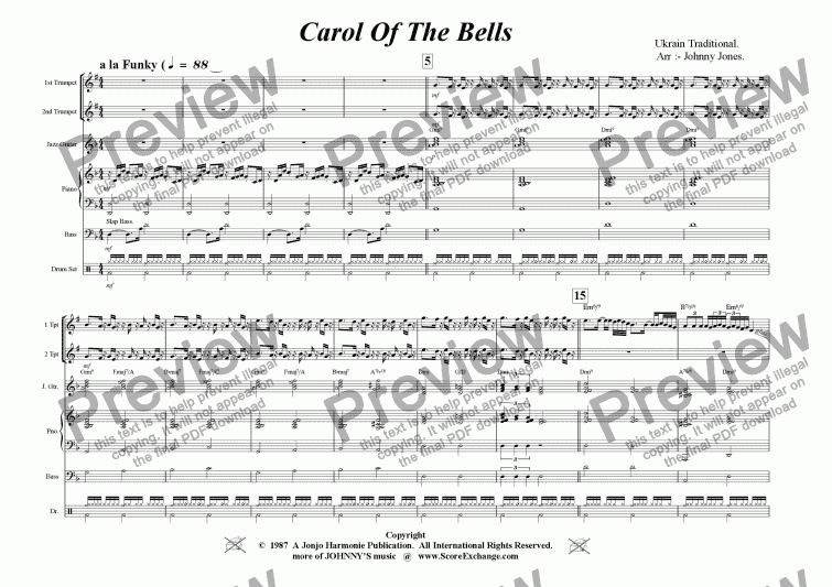 page one of Carol Of The Bells  ( a la Funk, Jazz Group )