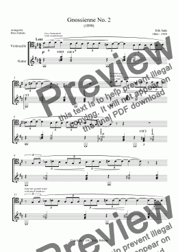 page one of SATIE: Gnossienne No. 2 (Cello & Guitar)