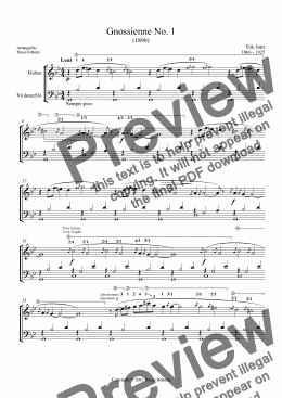 page one of SATIE: Gnossienne Nos. 1, 2, 3 (Cello & Guitar)