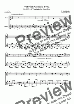 page one of MENDELSSOHN: Venetian Gondola Song Op.19 No. 6 (Flute & Guitar)