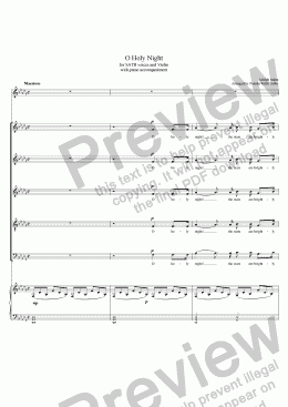 page one of O Holy Night (ADAM) Christmas Anthem for 4-part (SATB) mixed voices Choir with Piano accompaniment, Soprano Solo and Violin, arr. by Pamela Webb Tubbs