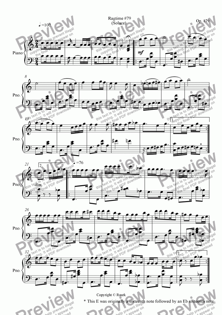 page one of Ragtime #79 in C Major - Solace