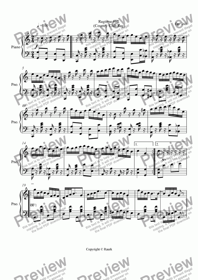 page one of Ragtime #67 in C Major - Country Club Rag