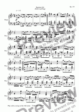 page one of Ragtime #66 in B Flat Major - Palm Leaf Rag
