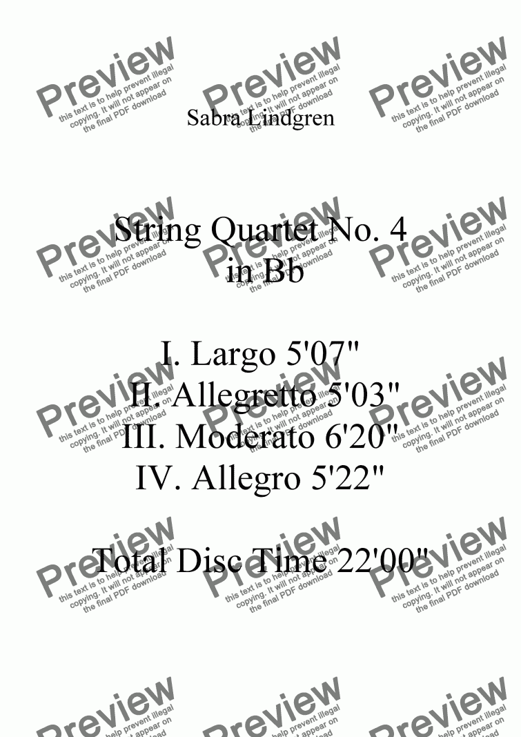 page one of String Quartet No. 4 in Bb I. Largo