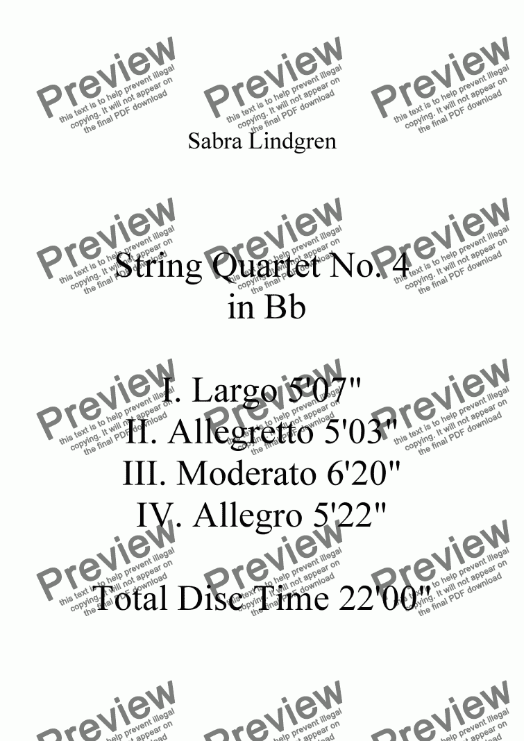 page one of String Quartet No. 4 in Bb II. Allegretto