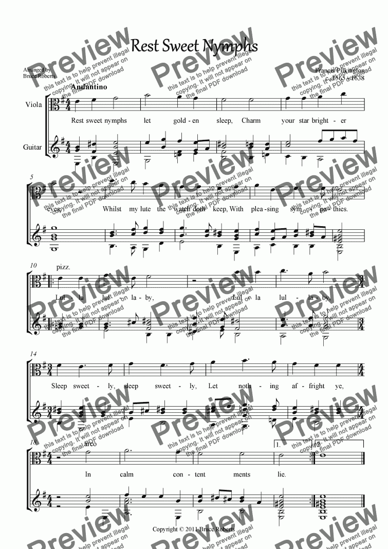 page one of PILKINGTON: Rest Sweet Nymphs (Viola & Guitar)
