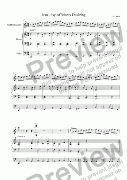 page one of Jesu, Joy of Man’s Desiring for Treble Recorder and Organ