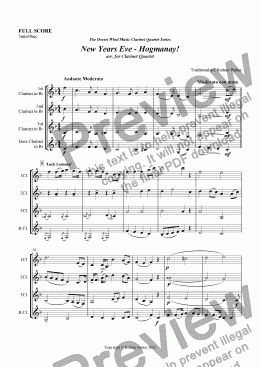 page one of New Years Eve - Hogmanay! arr. for Clarinet Quartet