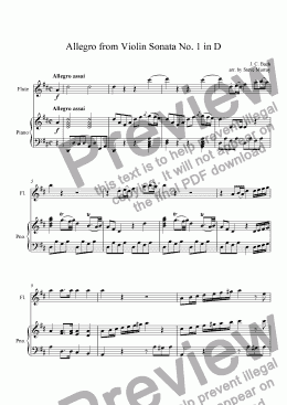 page one of Allegro from Violin Sonata No. 1 in D for Flute