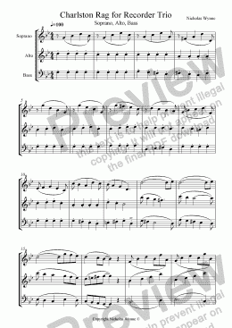 page one of Charlston Rag for Recorder Trio