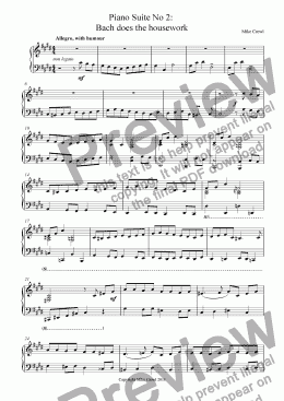 page one of Suite for Piano No 2:  Bach does the housework