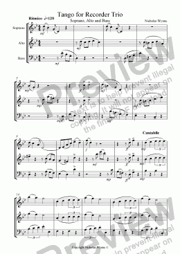 page one of Tango for Recorder Trio